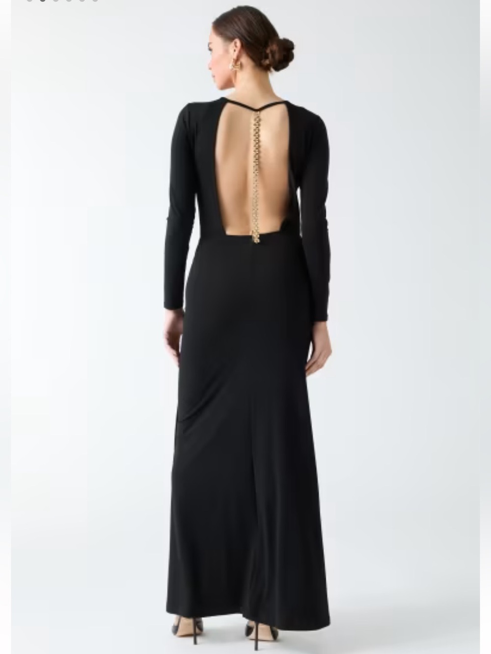 Marciano Elegant Black Long Sleeve Draped Evening Dress - Size M (8)